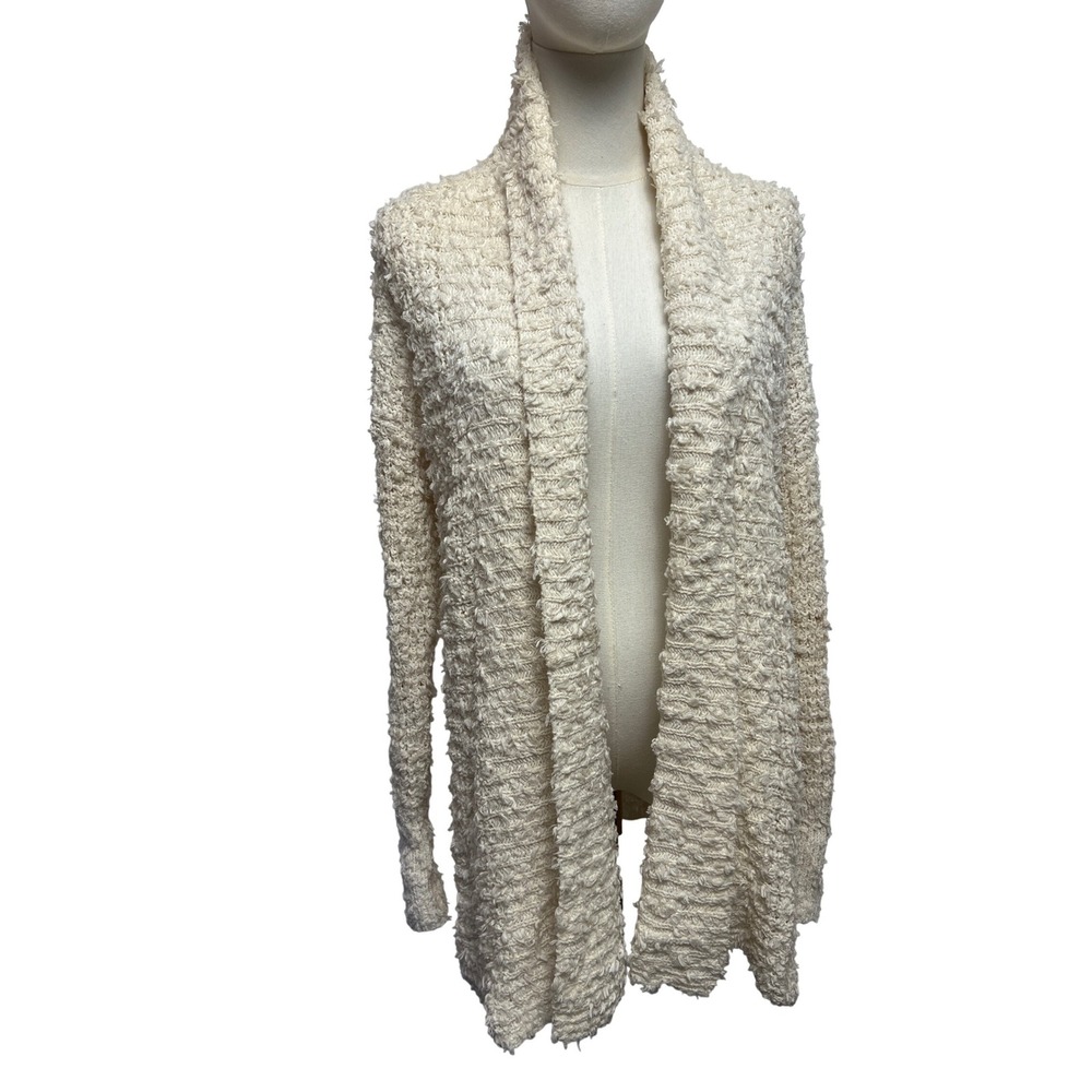 Akemi Kin‎ Cream Textured Open Front Long Sleeve Cardigan Sweater XS Boucle Knit
